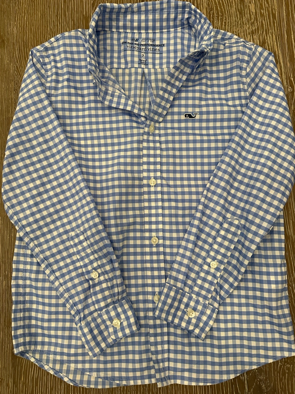 Boy’s Vineyard Vines Blue Gingham Button-Down Shirt - OTG Performance Fabric